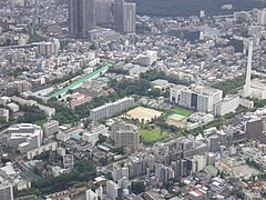 View of Japanese Ministry of Defense, Meguro from the air