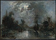 ヨハン・ヨンキント「月夜の港」(1871年)
