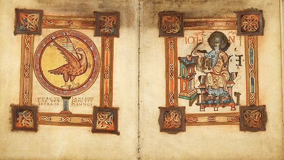 Symbol facing evangelist portrait at the start of the Gospel of St. John; Egmond Gospels, Royal Library of the Netherlands