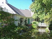 Chandor Gardens house looking NW across koi pond, 2010