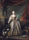 Louis Tocqué, 1745, Portrait of Maria Teresa of Spain (1726–1746) as the Dauphine of France, oil on canvas, 271 cm × 195 cm (106.5 in × 77 in), Palace of Versailles