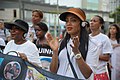 Marion Gray-Hopkins and Shackelia Jackson, mother and sister of black teenagers killed by the police at a protest.