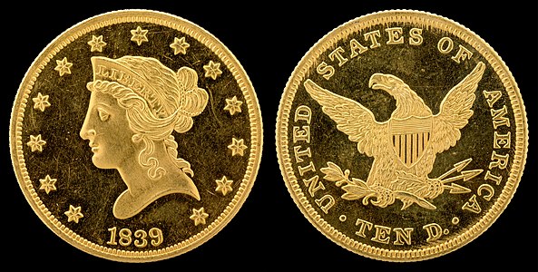Liberty Head eagle, old style, by Christian Gobrecht and the United States Mint
