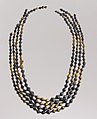 Sumerian necklace beads; 2600–2500 BC; gold and lapis lazuli; length: 54 cm; Metropolitan Museum of Art (New York City)