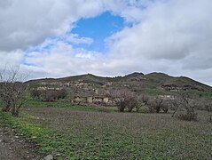 Ruined homes in the village