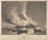 The Burning of the United States steam frigate Missouri at Gibralter, 1843