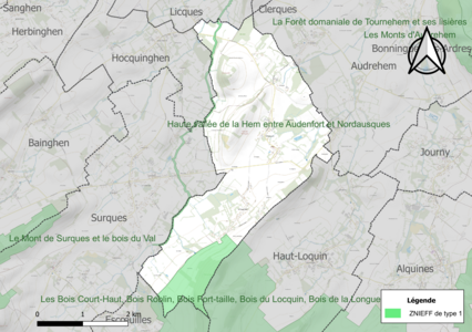 Carte des ZNIEFF de type 1 sur la commune.