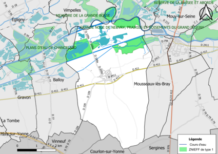 Carte des ZNIEFF de type 1 de la commune.