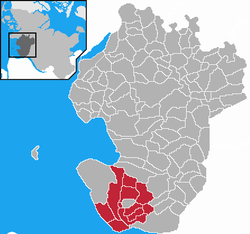 Map of Dithmarschen highlighting Marne-Land