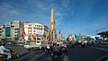 The Monument in downtown Cà Mau City, surrounded with the Provincial Administrative Hall, the Central Post Office and several banks