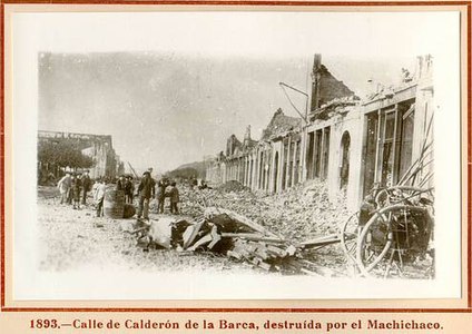 La rue Calderón de la Barca, détruite par l'explosion.