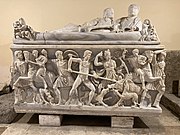 Roman sarcophagus (3rd century AD) with a frieze of the Calydonian boar hunt, Palazzo dei Conservatori