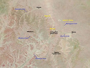 A dry-looking Collingwood area in December 2008 demonstrates, when seen next to the following image, seasonal changes in surface water.