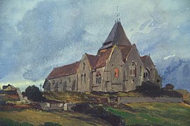 Eugène Isabey : Église de Varengeville (Musée du Louvre) [détail].