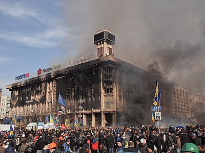 Burning of the Euromaidan headquarters at 2014 Ukrainian revolution, by Amakuha