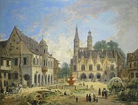 Goslarer Marktplatz, Ölgemälde von Domenico Quaglio, 1833. Stark romantisierte Darstellung: Dem Rathaus fehlt eine Achse.