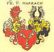 Escudo de armas de la familia de los barones de Harrach, según el escudo de armas de Johann Siebmacher (1605)