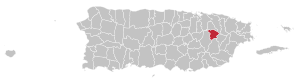 Map of Puerto Rico highlighting Gurabo Municipality