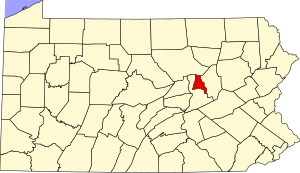 Map of Pennsylvania highlighting Montour County