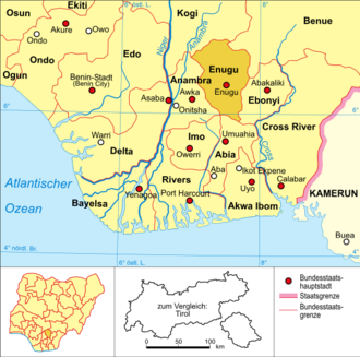 Map of southern Nigerian states