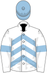 White, light blue chevrons, armlets and cap