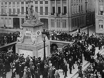 Civilians gather on the square on the first National Day under the German occupation, 21 July 1915