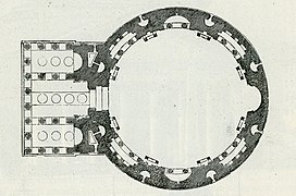 plan masse au sol, colonnade d'entrée et rotonde