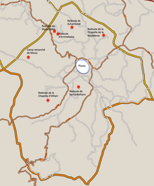 Carte de Sare, montrant par des points rouges la disposition des redoutes militaires