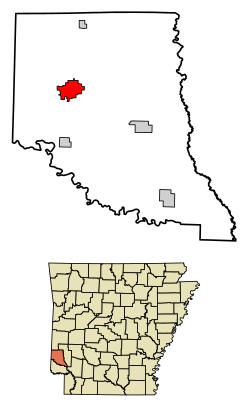 Location of De Queen in Sevier County, Arkansas.