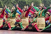 Saman, a traditional dance from Aceh, characterized by its fast-paced, synchronized movements and rhythmic handclapping.