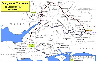 Carte du sud-est de l'Angleterre avec itinéraire de Tom visualisé