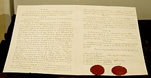 Traité d'alliance et Convention militaire du 4/17 août 1916 entre la Roumanie, la France, la Grande Bretagne, l'Italie et la Russie. Documents exposés au Palais Cotroceni, Bucarest
