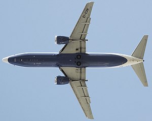 The 737 Classic with larger CFM56 engines mounted mostly ahead of the wing