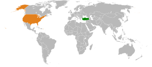 Mapa indicando localização dos Estados Unidos e da Turquia.