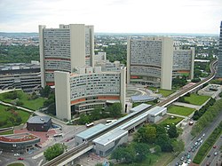 Aerial view of Vienna International Centre, which houses the UNOV