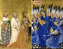 英國或法國畫派的《威爾頓雙聯畫（英语：Wilton Diptych）》，53 × 37cm，約作於1395-1399年，自1929年起收藏[12]