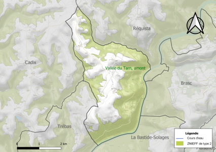 Carte de la ZNIEFF de type 2 sur la commune.