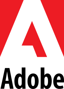 The letter A in relief surrounded by a red box above the word "Adobe"