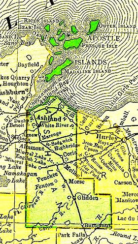 Comté Ashland County, Wisconsin avec les îles des Apotres au nord.