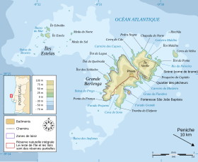 Carte d'une partie de l'archipel des Berlengas avec Berlenga Grande.