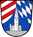 Gemeinde Ottensoos Durch eine eingeschweifte blaue Spitze, darin aus einer silbernen Quadermauer wachsend eine silberne Wehrkirche, gespalten; vorne fünfmal schräg links geteilt von Rot und Silber, hinten gerautet von Silber und Blau.