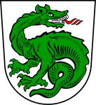 Wingless limbed lindworm in the arms of the small Bavarian town of Wurmannsquick.