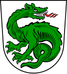 Wingless limbed lindworm in the arms of the small Bavarian town of Wurmannsquick.