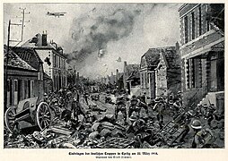 Gravure allemande: combat dans la Grande-Rue à Épehy.