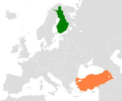Map indicating locations of Finland and Turkey