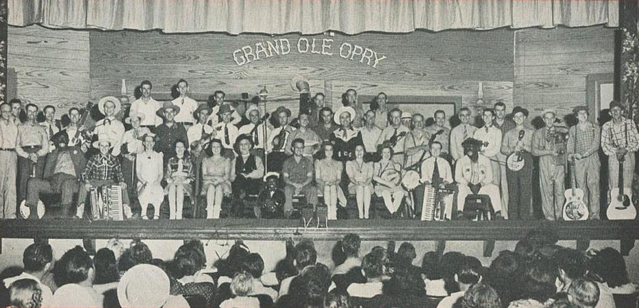 The Grand Ole Opry started its weekly broadcasts as the WSM Barn Dance on WSM in 1925. The photo shows a performance in 1944.