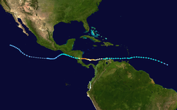 Trajectoire de l'ouragan Joan.