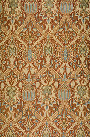 Granada woven silk velvet brocaded with gilt thread and blue areas block-printed, Morris, 1884