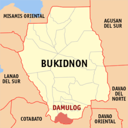 Map of Bukidnon with Damulog highlighted