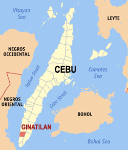 Map of Cebu with Ginatilan highlighted